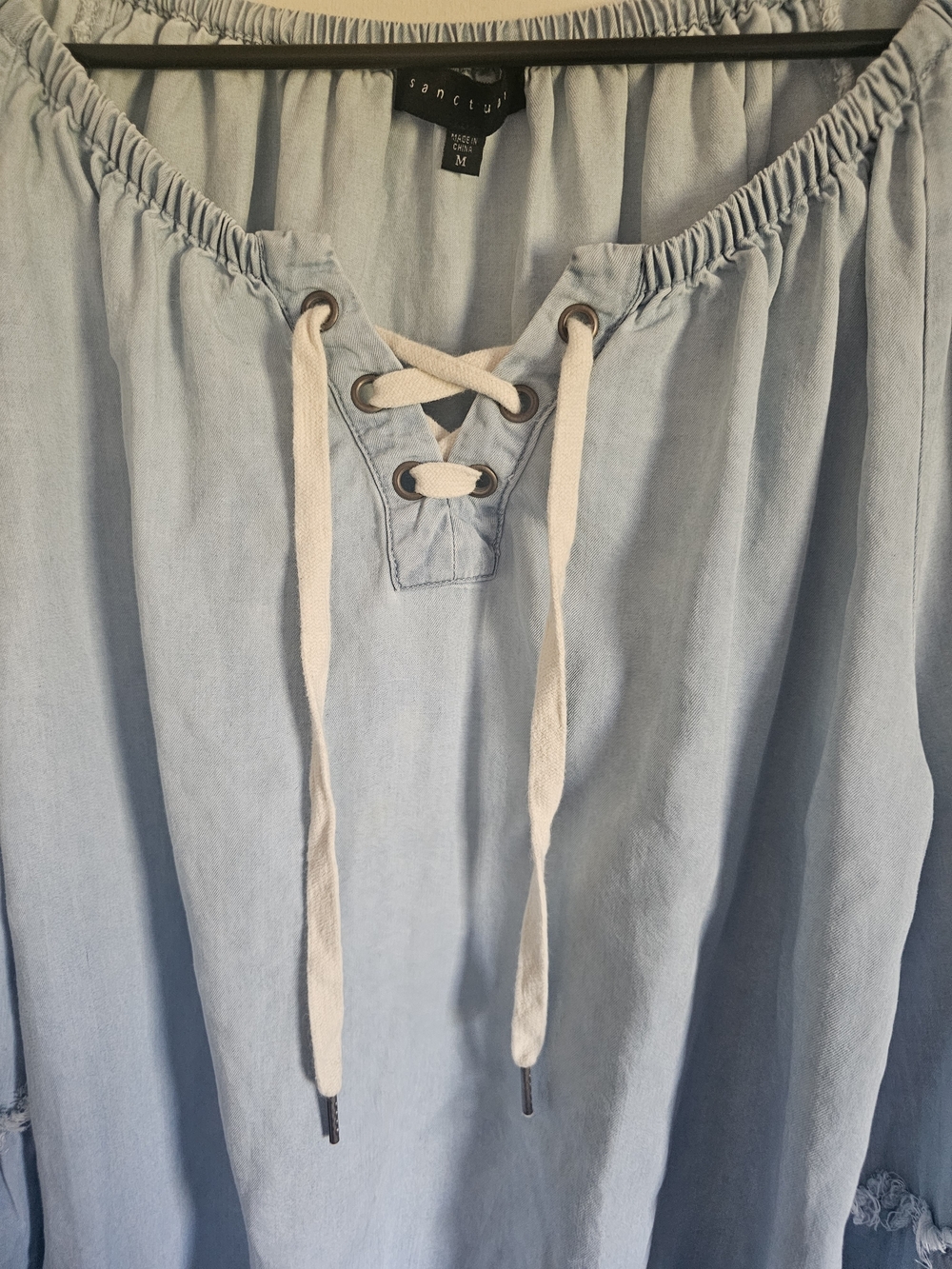 Sanctuary Light Blue Lace-Up Bell Sleeve Peasant Top - Picture 6 of 7